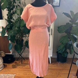 Daily Practice Peach Relaxed Ribbed Dress with Crossed low back